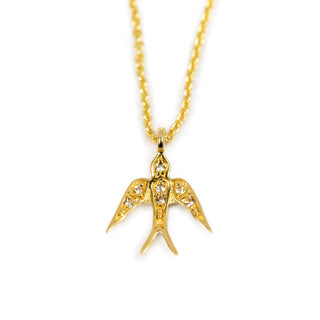 Pave Bird Necklace - Gold Plated