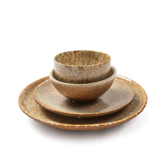 Speckled Ceramic Ochre Bowl and plates