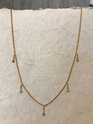 Gold Necklace with Thread Drop Stones