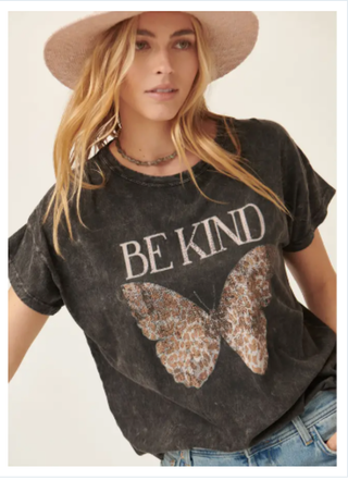 BE KIND Butterfly Mineral Washed Graphic Tee