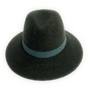 **Boiled Wool Fedora Brim Hat with Stripe - Olive