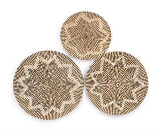 Round Seagrass Wall Hangings with White Zig Zag Outline