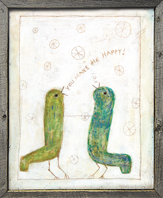 Happy Birds (Grey Wood) - Art Print