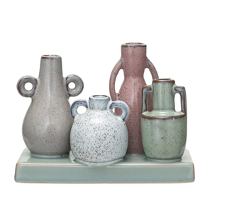 Stoneware Mounted Vases with Base