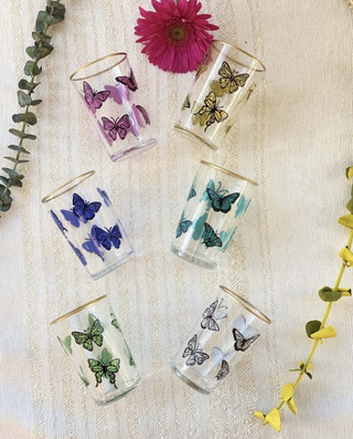 Set of 6 Assorted Color Tea Butterfly Glasses