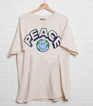 Peace Earth Smile Off White Thrifted Graphic Tee