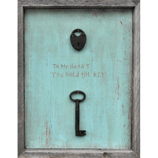  This simple art print has a turquoise background and the phrase "To my heart you hold the key."