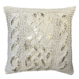 square gold and beige knit pillow