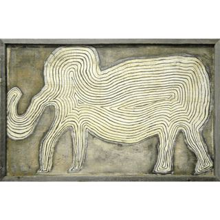 art print features a cream colored elephant against a darker cream background