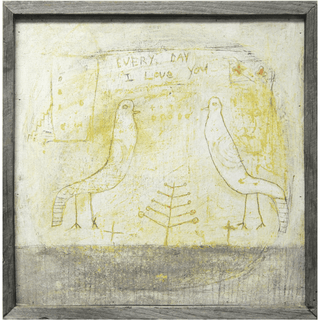 art print features two birds on a cream/greenish background