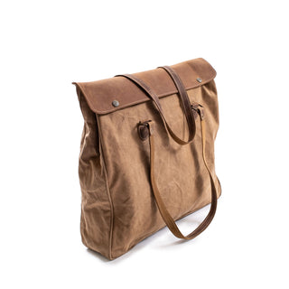 Beige canvas shoulder bag with leather straps