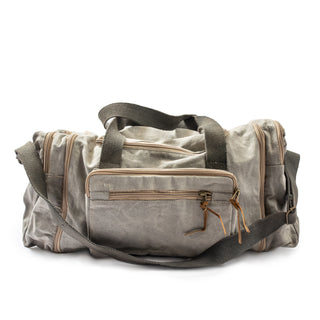 Grey Canvas Duffle Bag with Tan Zippers