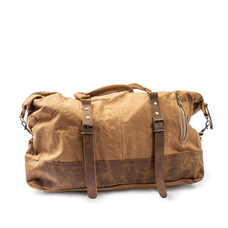 Tan Canvas Duffle Bag with Leather Straps