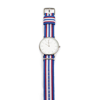 Wrist Watch with Blue, Red and White Nylon Strap Blue, Red and White 9.5" x 1"