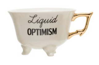 White Stoneware Footed Teacup - "Liquid Optimism"