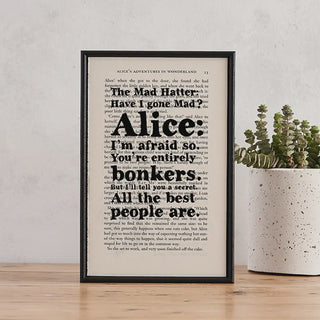 Alice in Wonderland Bonkers Book Page Print