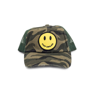 Keep Smiling Smiley - Camo Trucker Hat