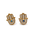 Gold Plated Blue Spinel Hamsa Hand Studs
