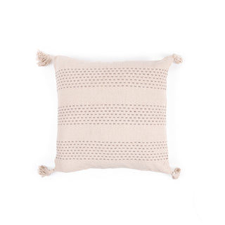 Cream Pillow with Grey Stitching and Tassels - 24"x24"
